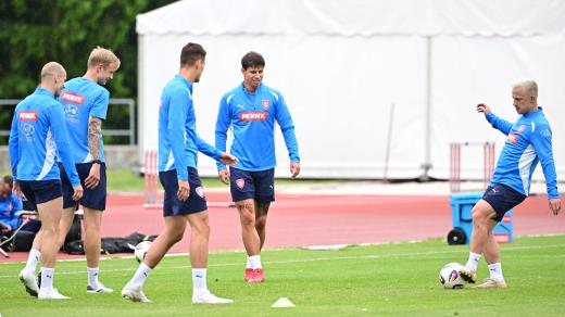 Čeští fotbalisté na tréninku reprezentace