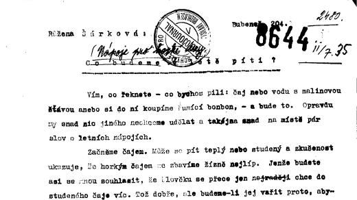Textový podklad rozhlasové přednášky Růženy Šárkové (11. 7. 1935)