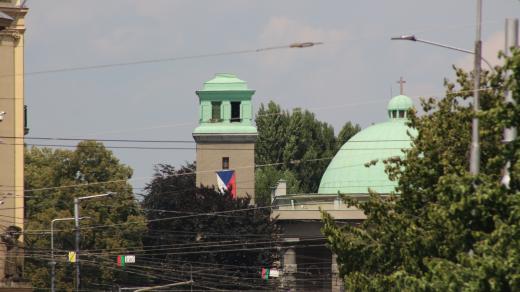 Věž Husova sboru v Olomouci bez kalicha