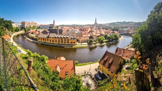 Výhled z Horské zahrady u zámku v Českém Krumlově