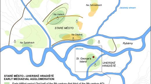 Projekt RES-HUM, zkoumaná lokalita v městské zástavbě nedaleko původních břehů řeky Moravy, Uherské Hradiště