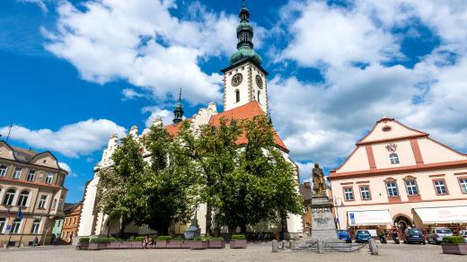 Město Tábor, Žižkovo náměstí, kostel Proměnění Páně, památné stromy, jírovce, kaštany František Josef II. a Sisi