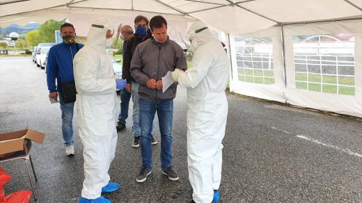 Odběrové místo pro testy na koronavirus na hraničním přechodu Dolní Dvořiště