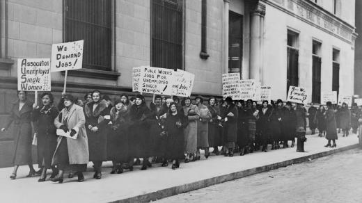 Nezaměstnané ženy demonstrují v New Yorku v roce 1933
