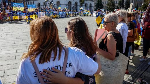 Ukrajinci na shromáždění k výročí nezávislosti v Kyjevě