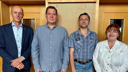 Tomáš Dubský (Starostové a nezávislí), Marcel Dlask (Svoboda a přímá demokracie (SPD)), Miroslav Zich (Švýcarská demokracie) a Jolana Matějková (ČSSD - Česká suverenita sociální demokracie).jpg