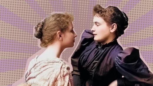 Helen Kellerová (vlevo) a její obdivuhodná učitelka Anne Sullivanová (koláž Český rozhlas, digitálně kolorováno)