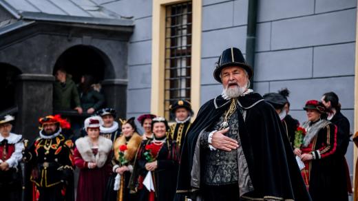 Postava Petra Voka z Rožmberka na historickém festivalu v Českém Krumlově