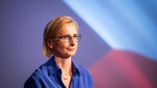 Předsedkyně KSČM a europoslankyně Kateřina Konečná na tiskové konferenci k představení lídrů kandidátek a programu hnutí Stačilo! pro sněmovní volby 2025