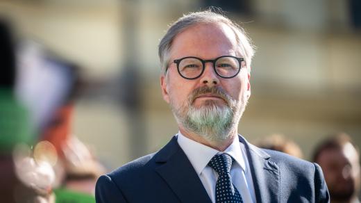 Premiér Petr Fiala (ODS) na zahájení předvolební roadshow koalice Spolu nazvané Teď jde o všechno! v Praze