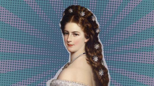Císařovna Sisi ze slavného portrétu s diamantovými hvězdami ve vlasech (koláž Český rozhlas)