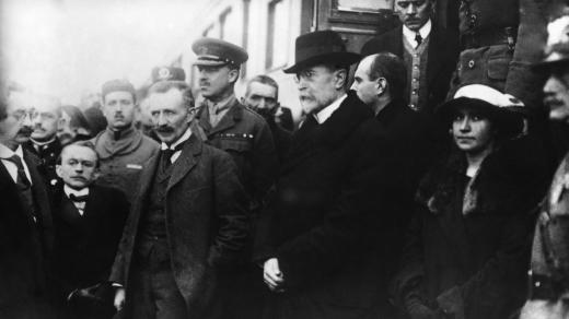Tomáš Garrigue Masaryk při návratu z exilu v roce 1918