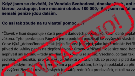 Řetězový e-mail nepravdivě tvrdí, že se české neziskové organizace a jejich představitelé sami obohacují ze státních peněz
