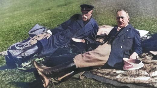 Tomáš Garrigue Masaryk a Edvard Beneš (1928, digitálně kolorováno)