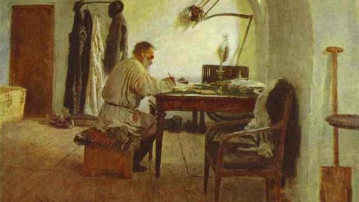 Ilja Repin: Lev Nikolajevič Tolstoj v pracovně (1891, Moskva, Státní muzeum literatury)