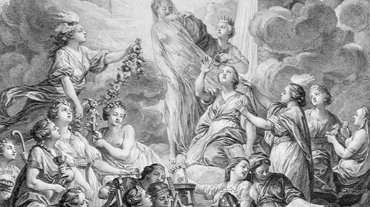 Výřez z titulního vyobrazení Encyklopedie z konce 18. století (autor Benoît Louis Prévost)