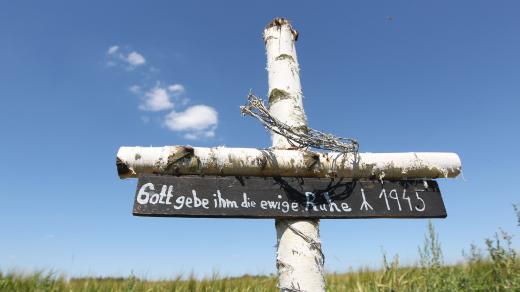 Kříž na louce Budínka u Dobronína, kde byli zavražděni Němci (snímek z roku 2018)