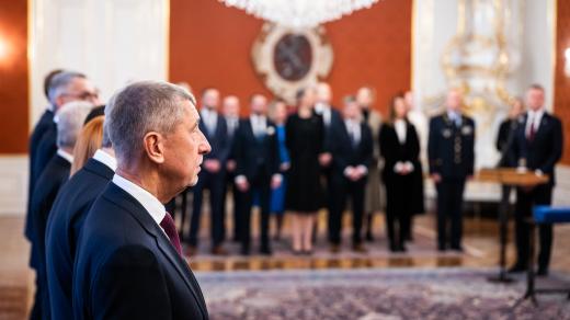 Nastupující premiér Andrej Babiš (ANO) při jmenování nové vlády prezidentem Petrem Pavlem