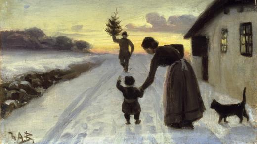 Obraz Hanse Andersena Brendekildeho z roku 1894 s názvem Příchod vánočního stromku