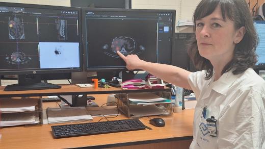 Lékařka Lucie Lančová ukazuje účinek radiofarmak na 3D snímcích
