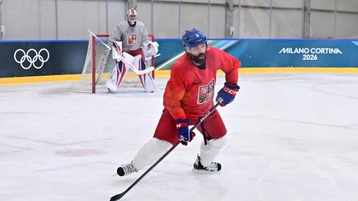 Radko Gudas na tréninku české reprezentace před olympijskými hrami