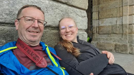 Petr Večerka s dcerou Kateřinou na pouti do Santiaga de Compostela