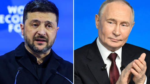 Ukrajinský prezident Volodymyr Zelenskyj a ruský prezident Vladimir Putin