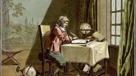 René Descartes (1596–1650), francouzský filozof a matematik. Rytina od Moreta podle Desfontainese, 1791