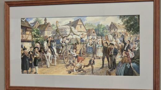 Svatební průvod na obrazu Gustava Zindela v jáchymovském muzeu Královská mincovna