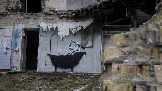 Banksyho dílo v ukrajinské vesnici Horenka