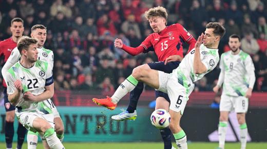 Pavel Šulc bojující v barážovém utkání českých fotbalistů proti Irsku