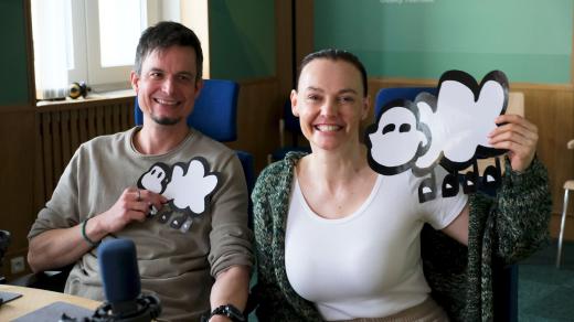 Jan Musil a Gabriela Mikulková ve studiu Českého rozhlasu Hradec Králové