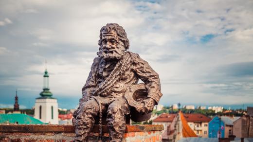 Podobizna kominíka ve městě Lvov na Ukrajině