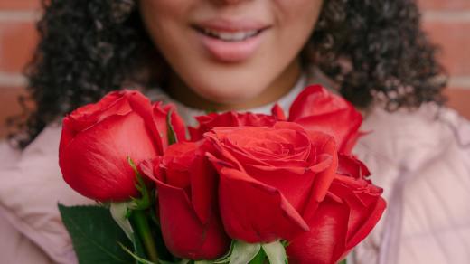 Červené růže, žena, dívky