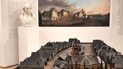 Model centra města Hořic ještě před požárem v roce 1846 na výstavě k  250. výročí narození J. L. Jandery
