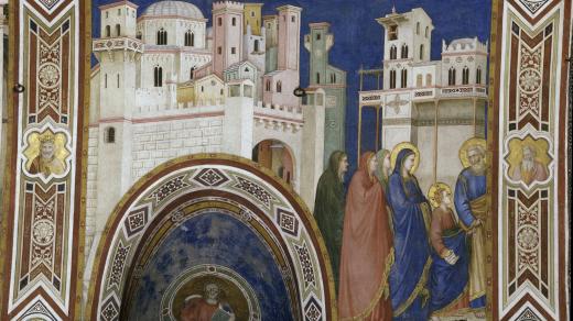 Freska Dvanáctiletý Ježíš se vrací do Nazareta s Marií a Josefem, vytvořeno kolem let 1315–1320