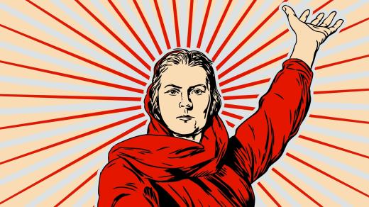 Žena z komunistického propagandistického plakátu