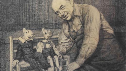 Rudolf Brachtl: Josef Skupa se svými loutkami, 1952