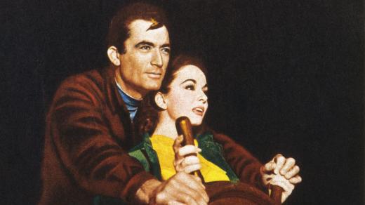 Gregory Peck a Ann Blythová. Výřěz z plakátu k filmu The World in His Arms (1952)