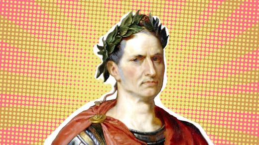 Caesara prý trápila pleš, kterou zakrýval věncem. Takhle si ho po staletích představoval malíř Rubens (koláž Český rozhlas)