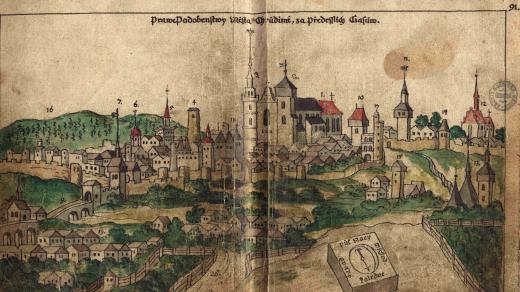 Pohled na historickou Chrudim, ilustrace v Ceregetiho kronice