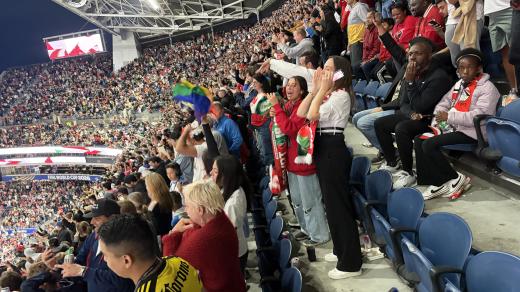 Atmosféra na tribuně během pride zápasu mezi Egyptem a Íránem