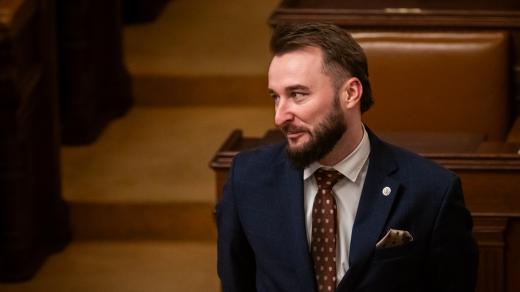 Ondřej Babka (hnutí ANO) ve Sněmovně při projednávání a schvalování novely o růstu televizního a rozhlasového poplatku s rozšířením okruhu poplatníků (24. ledna)