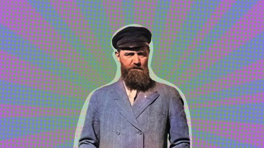 Obr s dřevěnou nohou Peter Freuchen (koláž Český rozhlas, digitálně kolorováno)