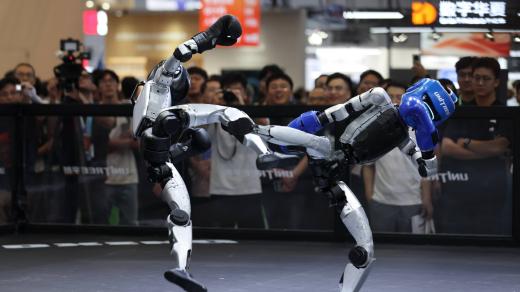 Humanoidní roboti společnosti Unitree Robotics v boxerském zápase
