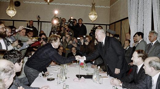 Václav Havel a Ladislav Adamec, 26. listopadu 1989