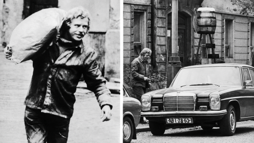 Václav Havel v době svého zaměstnání v pivovaru (vlevo). Do práce dojížděl legendárním mercedesem, pro jistotu ho ale parkoval za rohem (vpravo)