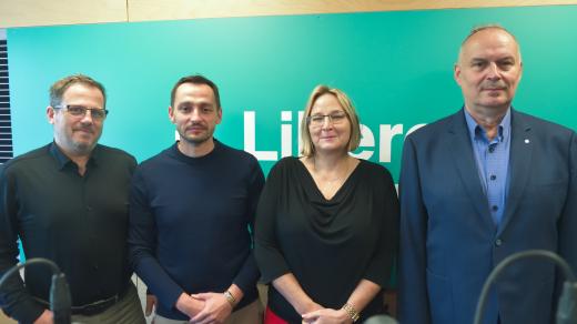 Zleva: Zdeněk Chmelík (LIBERECKÁ 9), Jan Hruška (Liberec otevřený lidem a Piráti), Martina Teplá (Lepší Liberec), Tomáš Paleček (SPD)