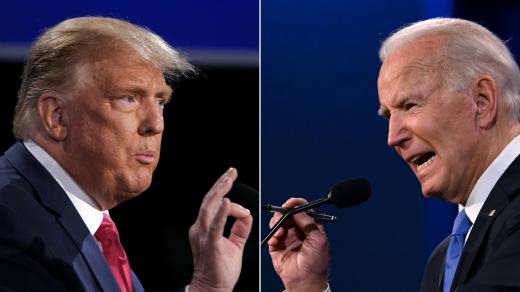 Donald Trump a Joe Biden v předvolebním klání amerických voleb