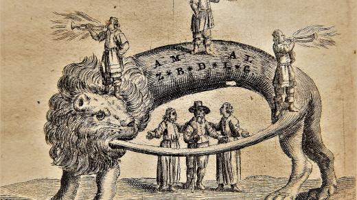 Ilustrace k prorockému vidění jircháře Kryštofa Kottera ze Šprotavy, anonymní rytina v díle Jana Amose Komenského Lux in tenebris, Amsterodam 1657.